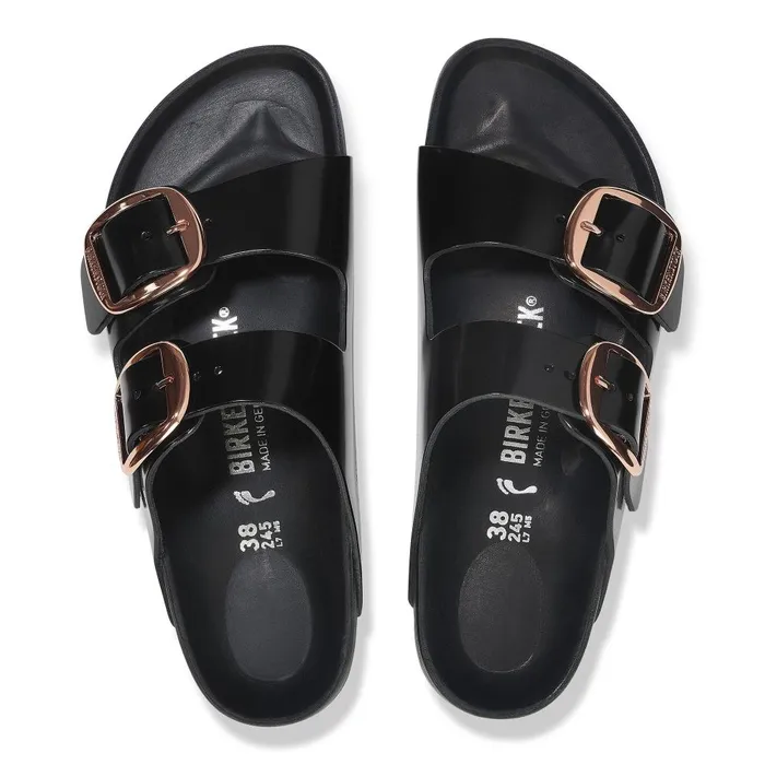 Women Birkenstock TwoStrap Arizona Big Buckle High Shine Black