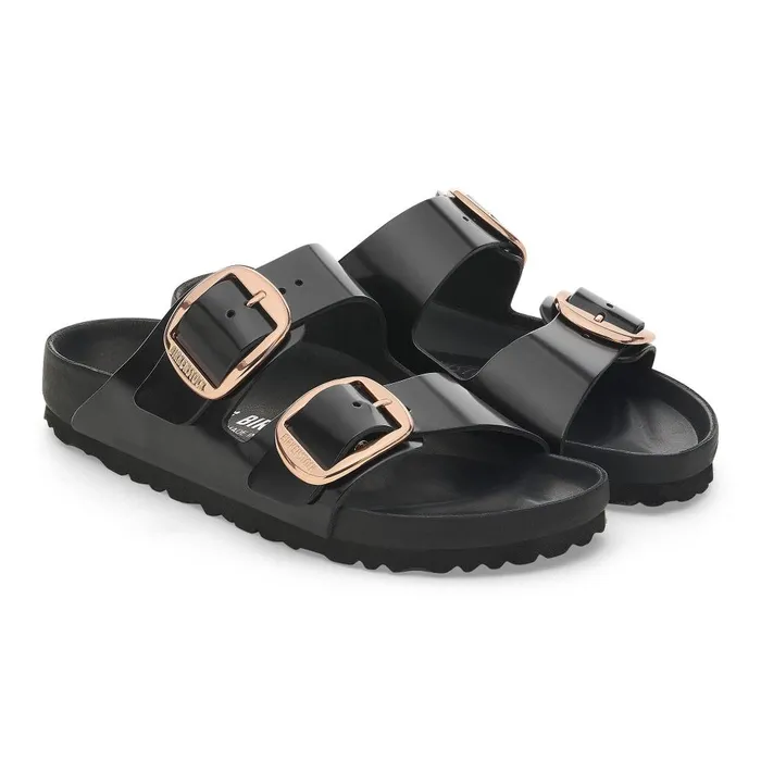 Women Birkenstock TwoStrap Arizona Big Buckle High Shine Black