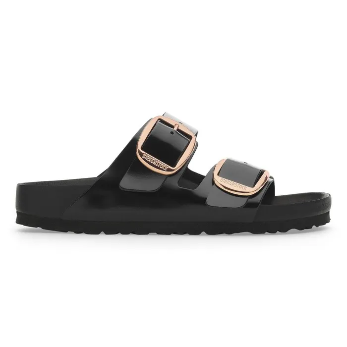 Women Birkenstock TwoStrap Arizona Big Buckle High Shine Black