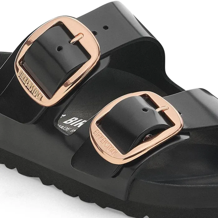 Women Birkenstock TwoStrap Arizona Big Buckle High Shine Black