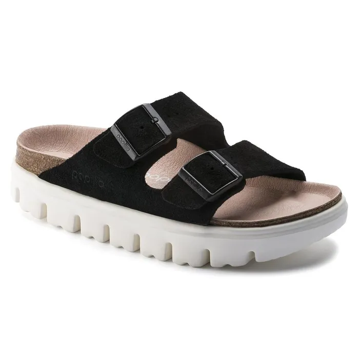 Women Birkenstock TwoStrap Arizona Platform Chunky Suede Black