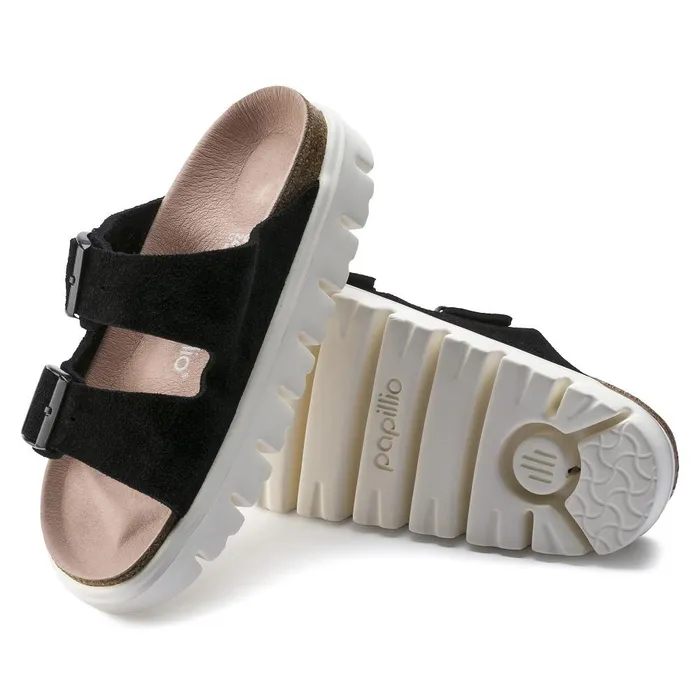 Women Birkenstock TwoStrap Arizona Platform Chunky Suede Black