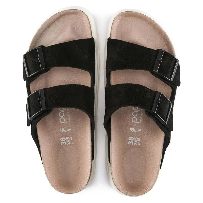 Women Birkenstock TwoStrap Arizona Platform Chunky Suede Black