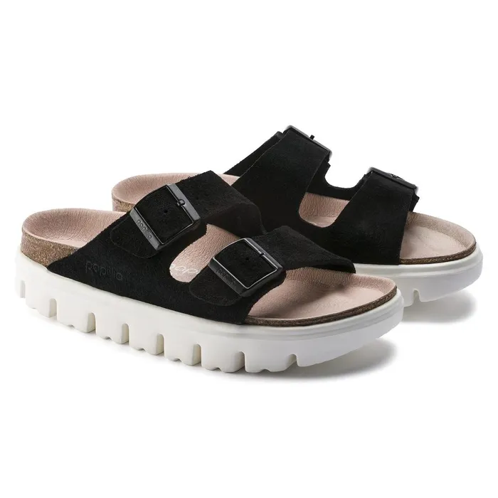 Women Birkenstock TwoStrap Arizona Platform Chunky Suede Black