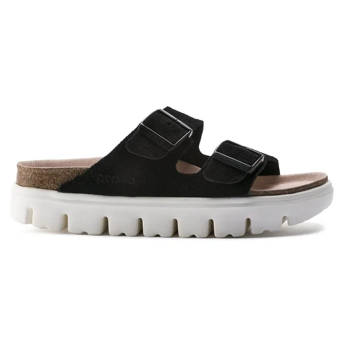Women Birkenstock TwoStrap Arizona Platform Chunky Suede Black