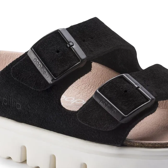 Women Birkenstock TwoStrap Arizona Platform Chunky Suede Black