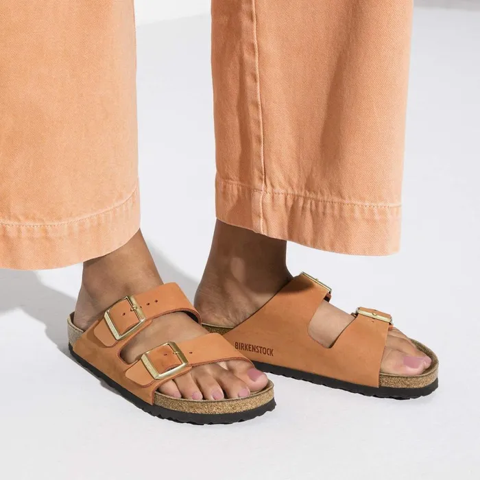 Women Birkenstock TwoStrap Arizona Soft Footbed Pecan
