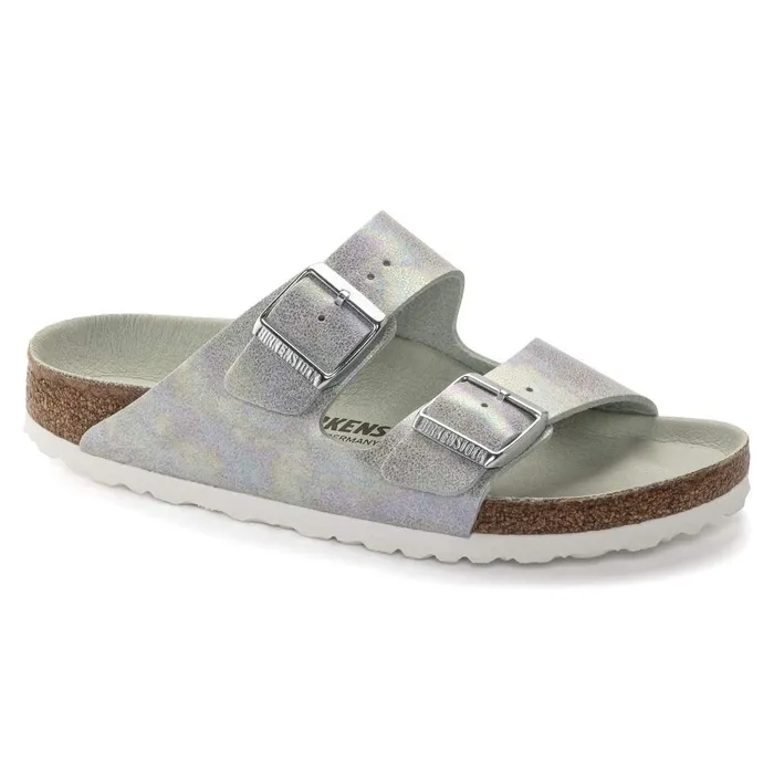 Women Birkenstock TwoStrap Arizona Vegan Iridescent Matcha