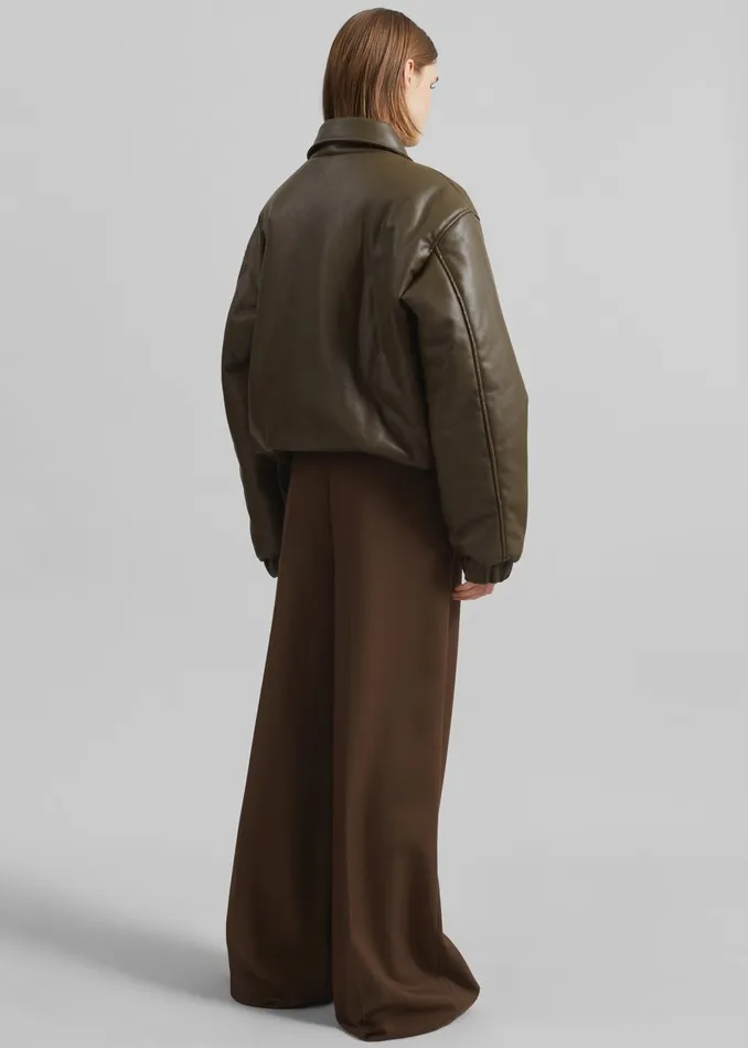Women Blane Faux Leather Padded Bomber Jacket 8211 Khaki Brown The Frankie Shop Outerwear
