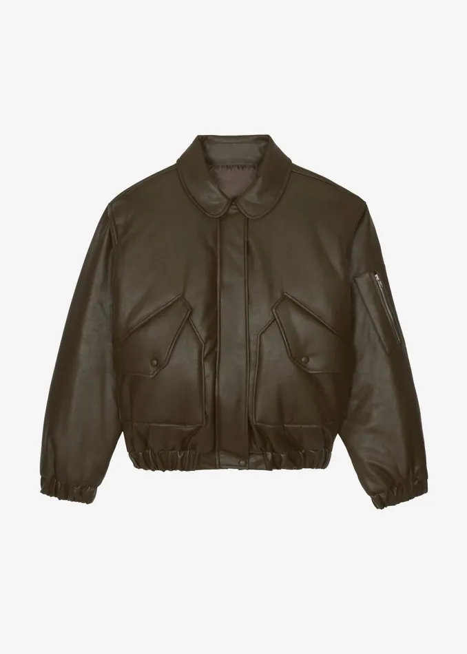 Women Blane Faux Leather Padded Bomber Jacket 8211 Khaki Brown The Frankie Shop Outerwear