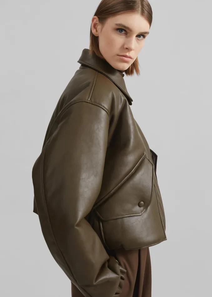 Women Blane Faux Leather Padded Bomber Jacket 8211 Khaki Brown The Frankie Shop Outerwear