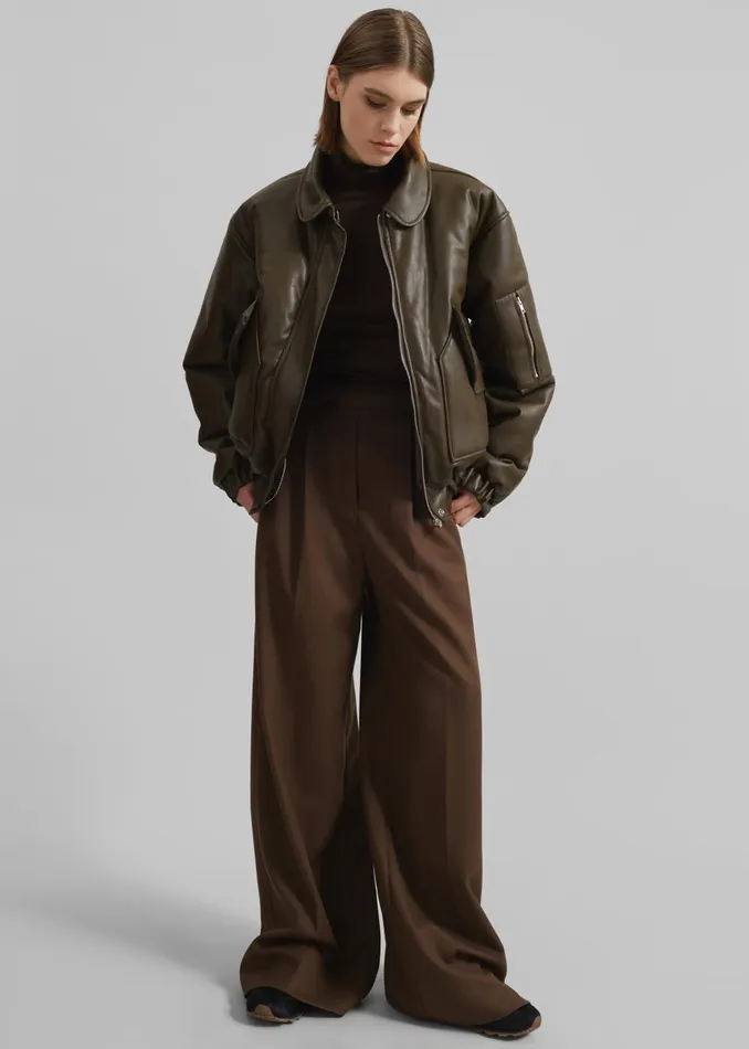 Women Blane Faux Leather Padded Bomber Jacket 8211 Khaki Brown The Frankie Shop Outerwear