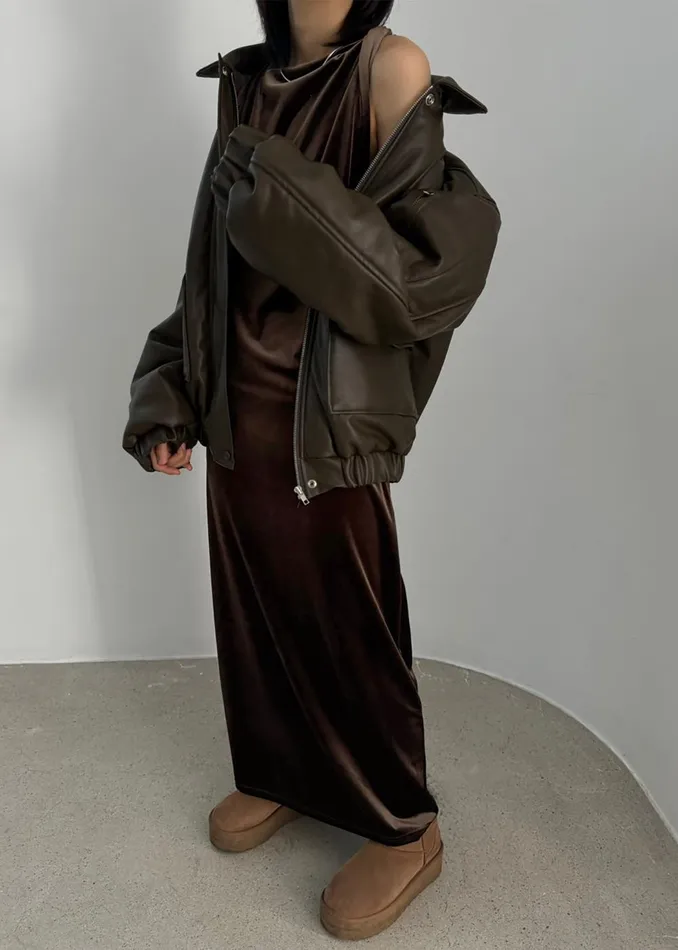 Women Blane Faux Leather Padded Bomber Jacket 8211 Khaki Brown The Frankie Shop Outerwear
