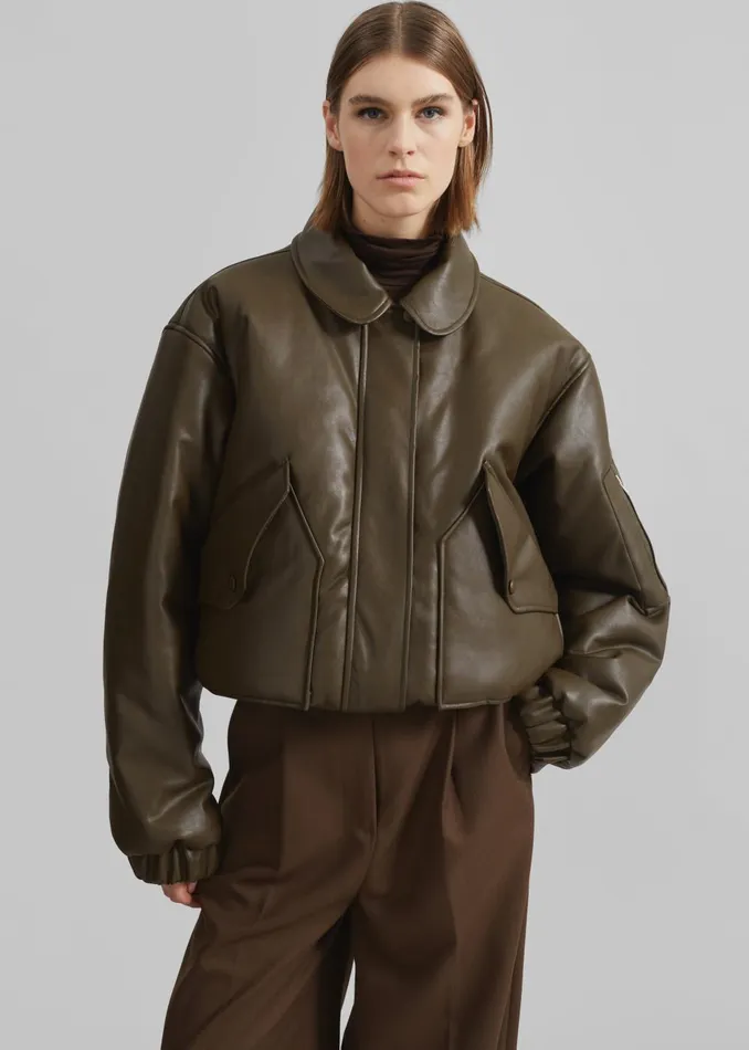 Women Blane Faux Leather Padded Bomber Jacket 8211 Khaki Brown The Frankie Shop Outerwear