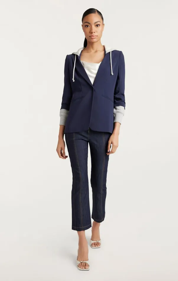 Women Blazers Cinq Sept Hooded Khloe Jacket Navyheather Grey