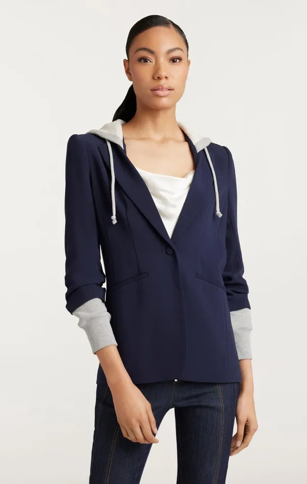 Women Blazers Cinq Sept Hooded Khloe Jacket Navyheather Grey