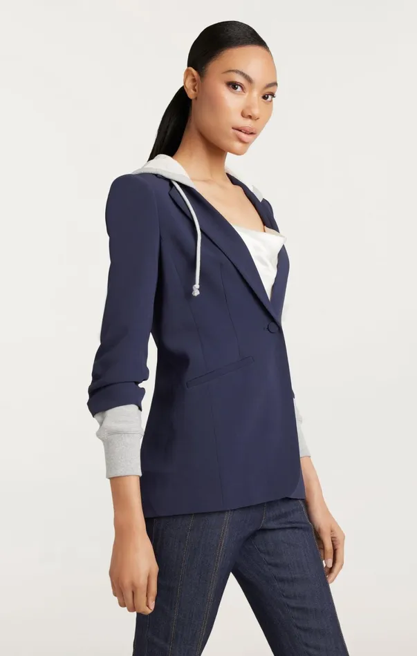 Women Blazers Cinq Sept Hooded Khloe Jacket Navyheather Grey
