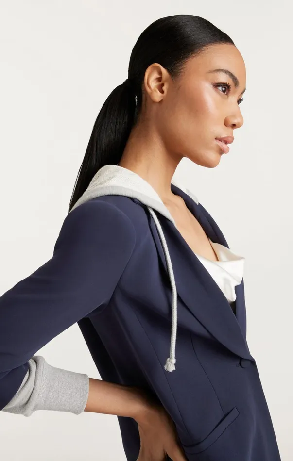 Women Blazers Cinq Sept Hooded Khloe Jacket Navyheather Grey