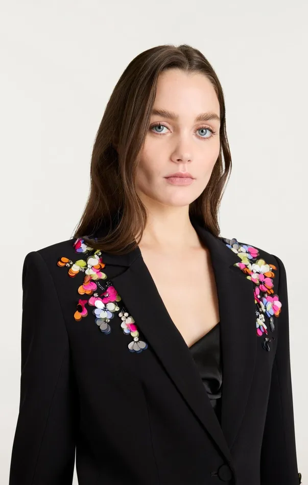 Women Blazers Cinq Sept Paillette Vines Cheyenne Blazer Blackmulti