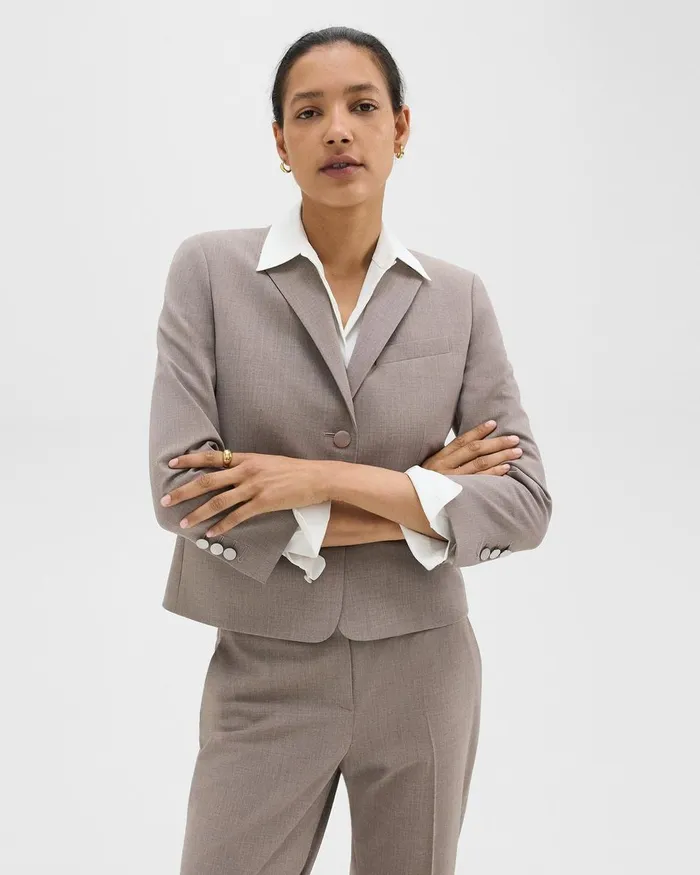 Women Blazers Jackets Theory Boxy Blazer In Good Wool Cinder Melange