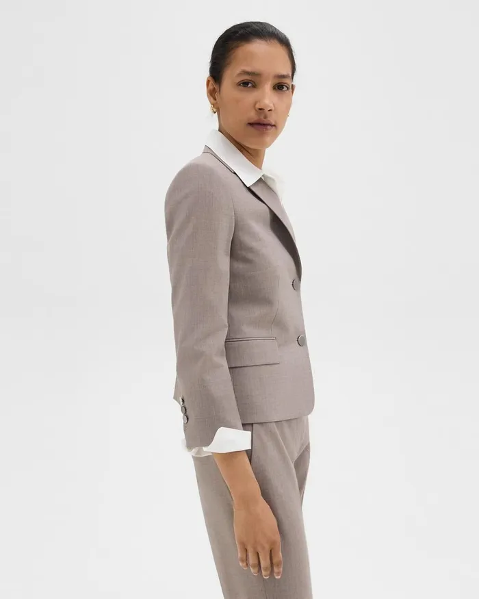 Women Blazers Jackets Theory Boxy Blazer In Good Wool Cinder Melange