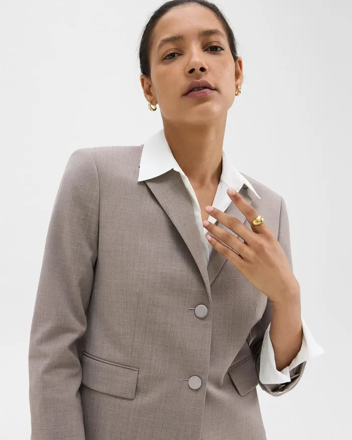 Women Blazers Jackets Theory Boxy Blazer In Good Wool Cinder Melange