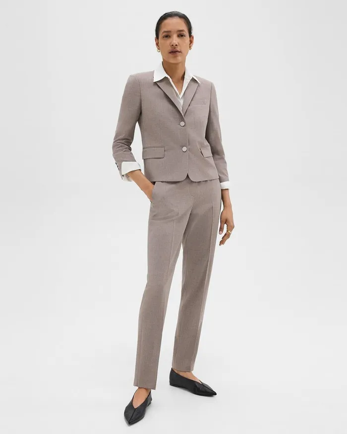 Women Blazers Jackets Theory Boxy Blazer In Good Wool Cinder Melange