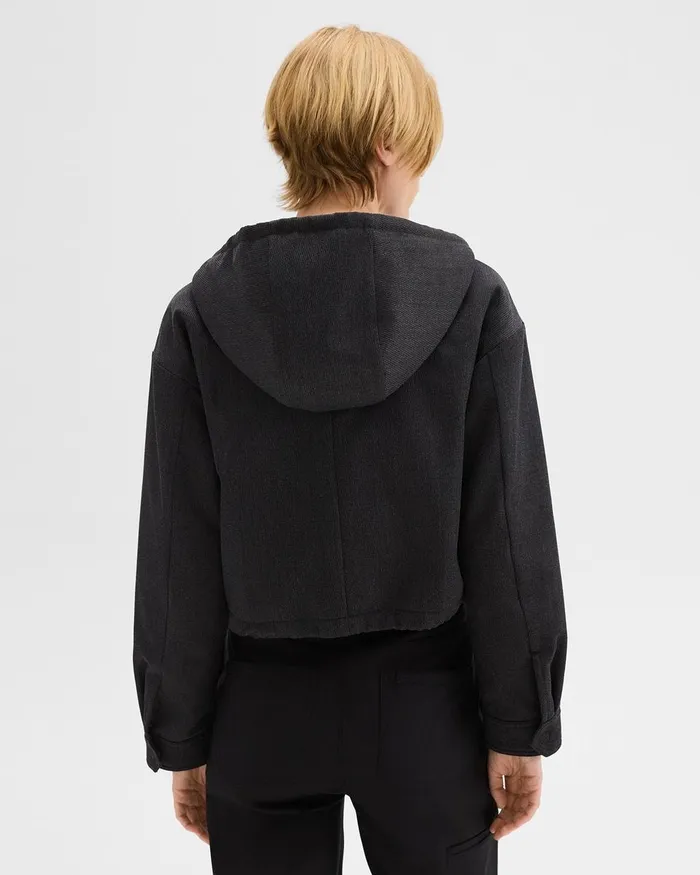 Women Blazers Jackets Theory Cropped ZipUp Hoodie In WoolBlend Twill Charcoal