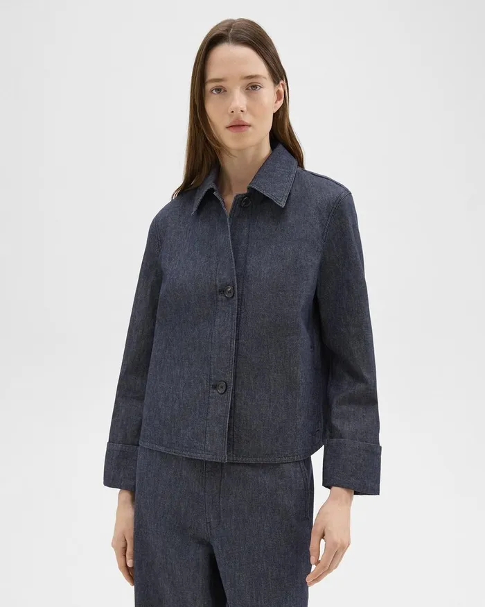 Women Blazers Jackets Theory Cuffed Jacket In Crisp Denim Indigo