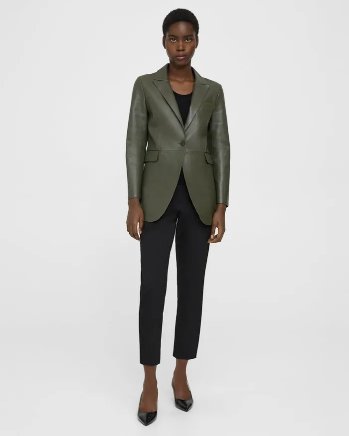 Women Blazers Jackets Theory Etiennette Blazer In Leather Dark Olive