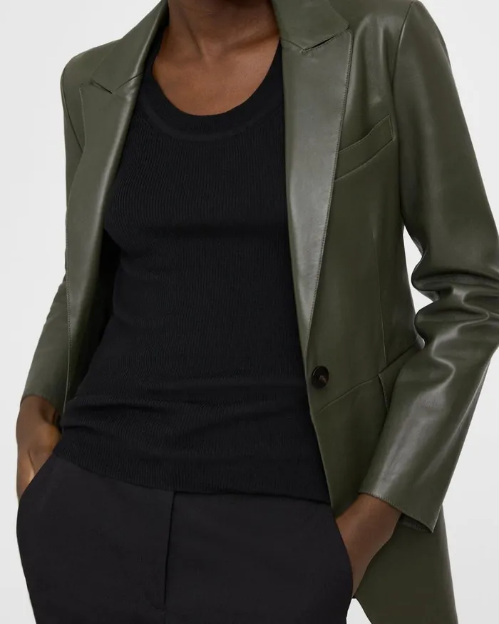 Women Blazers Jackets Theory Etiennette Blazer In Leather Dark Olive
