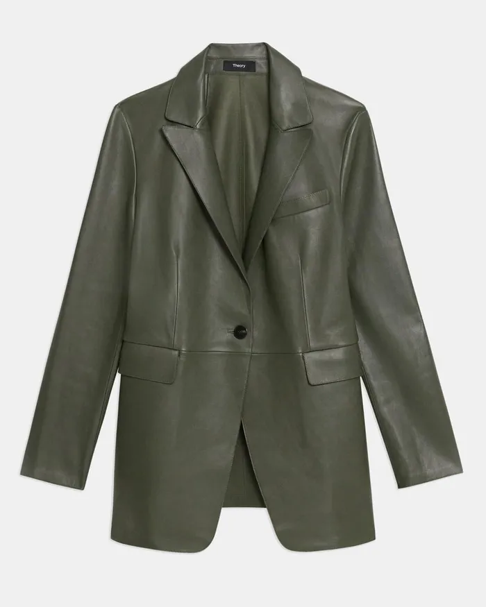 Women Blazers Jackets Theory Etiennette Blazer In Leather Dark Olive