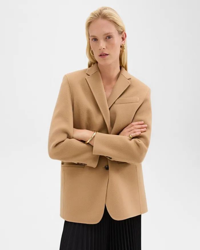 Women Blazers Jackets Theory Oversized Blazer In DoubleFace WoolCashmere New Camel