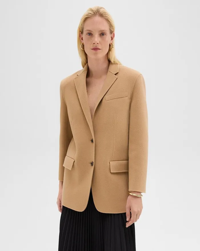 Women Blazers Jackets Theory Oversized Blazer In DoubleFace WoolCashmere New Camel