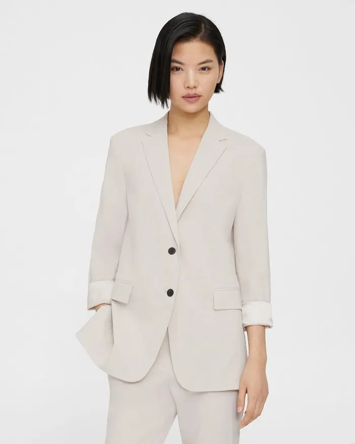 Women Blazers Jackets Theory Rolled Sleeve Blazer In Good Linen Sand