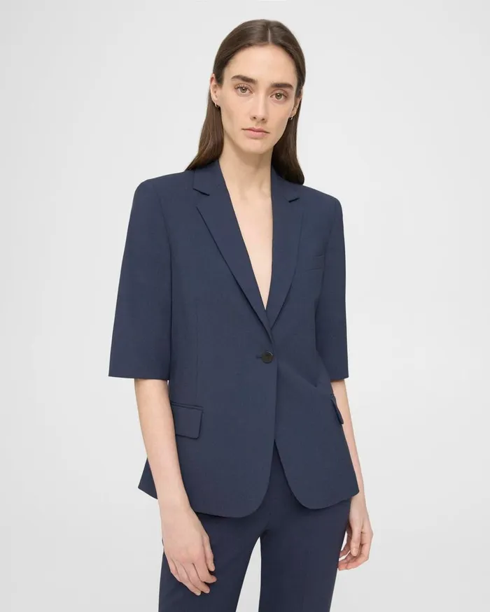 Women Blazers Jackets Theory ShortSleeve Blazer In Stretch Wool Nocturne Navy