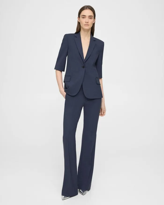 Women Blazers Jackets Theory ShortSleeve Blazer In Stretch Wool Nocturne Navy