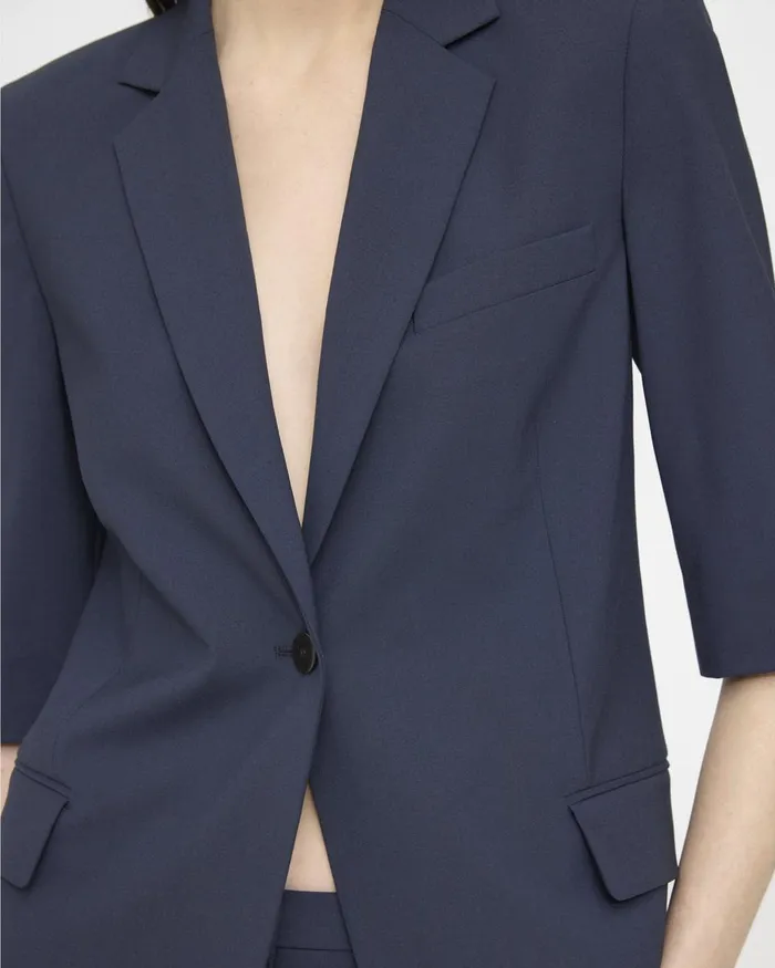 Women Blazers Jackets Theory ShortSleeve Blazer In Stretch Wool Nocturne Navy
