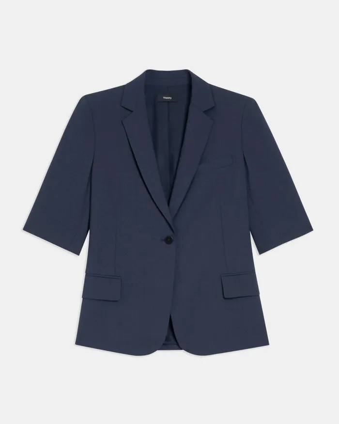 Women Blazers Jackets Theory ShortSleeve Blazer In Stretch Wool Nocturne Navy