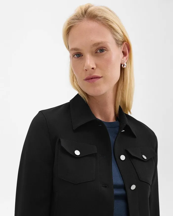 Women Blazers Jackets Theory Shrunken Trucker Jacket In Admiral Crepe Black