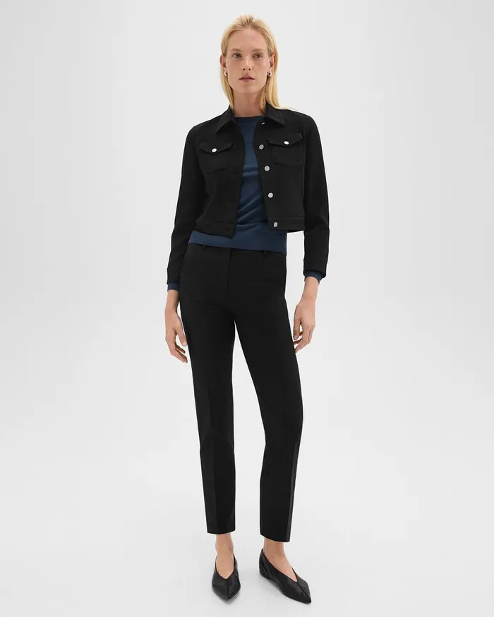 Women Blazers Jackets Theory Shrunken Trucker Jacket In Admiral Crepe Black