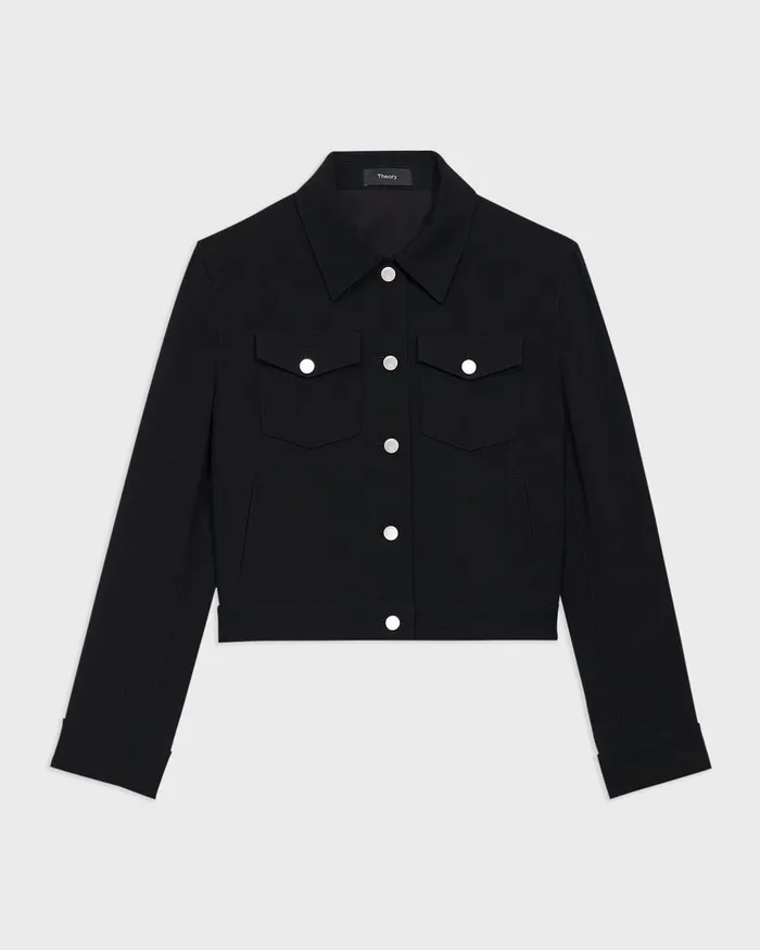 Women Blazers Jackets Theory Shrunken Trucker Jacket In Admiral Crepe Black