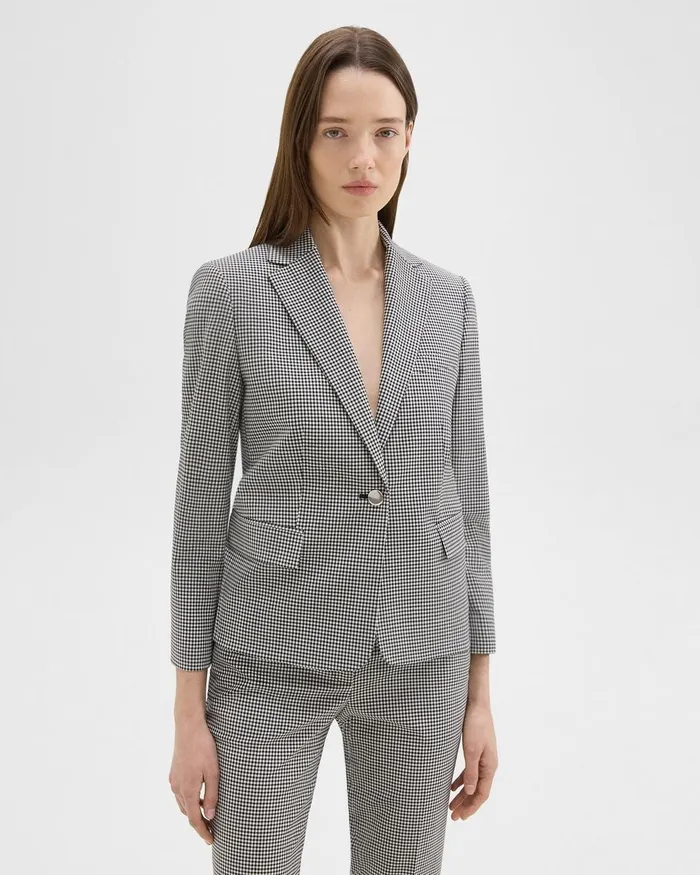 Women Blazers Jackets Theory Slim Blazer In Checked Stretch Wool Black Multi