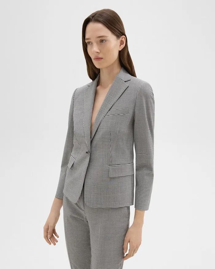 Women Blazers Jackets Theory Slim Blazer In Checked Stretch Wool Black Multi