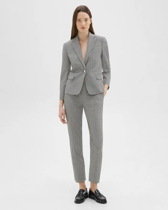 Women Blazers Jackets Theory Slim Blazer In Checked Stretch Wool Black Multi