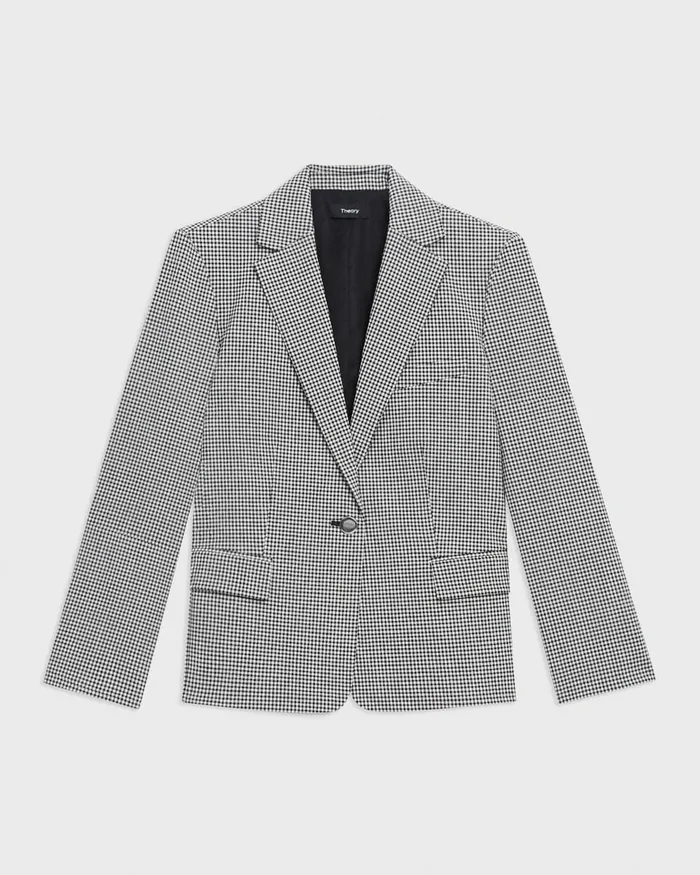 Women Blazers Jackets Theory Slim Blazer In Checked Stretch Wool Black Multi