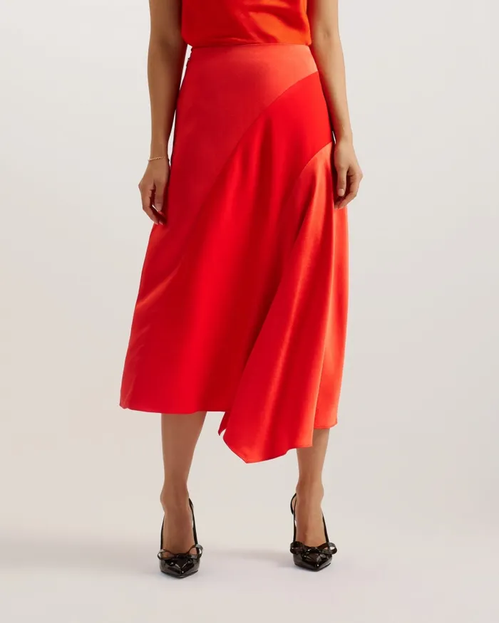 Women BOLSENA 8211 Asymmetric Satin Midi Skirt Red Ted Baker Skirts