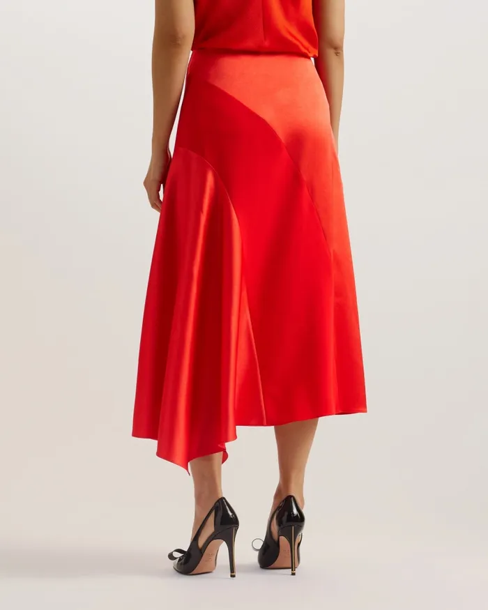 Women BOLSENA 8211 Asymmetric Satin Midi Skirt Red Ted Baker Skirts