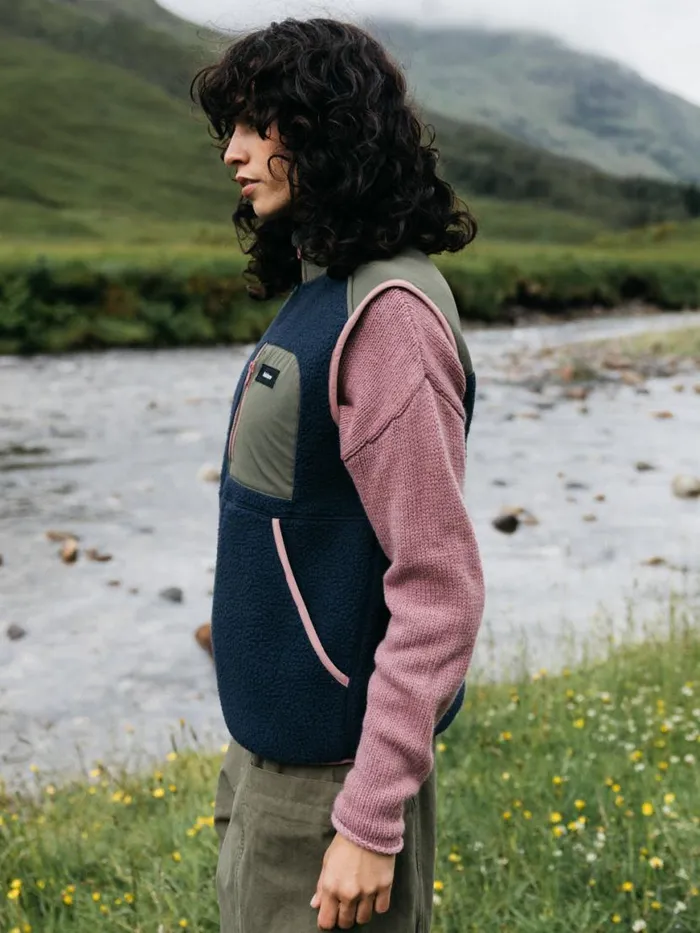 Women Bolster Fleece Gilet Navyolive Finisterre Fleece