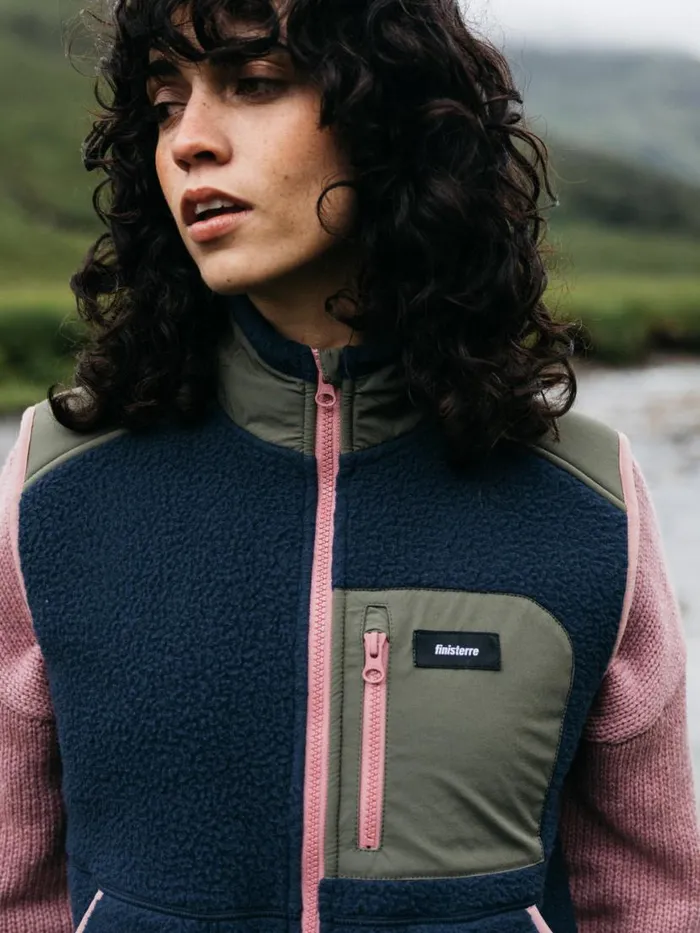 Women Bolster Fleece Gilet Navyolive Finisterre Fleece